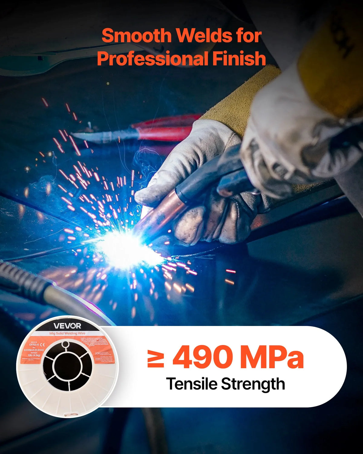 VEVOR MIG Welding Wire ER70S-6, Ø0.9 mm, 4.5 kg, Low Spatter, High Deoxidiser Content, Mild Steel Welding in Shielding Gas All Positions