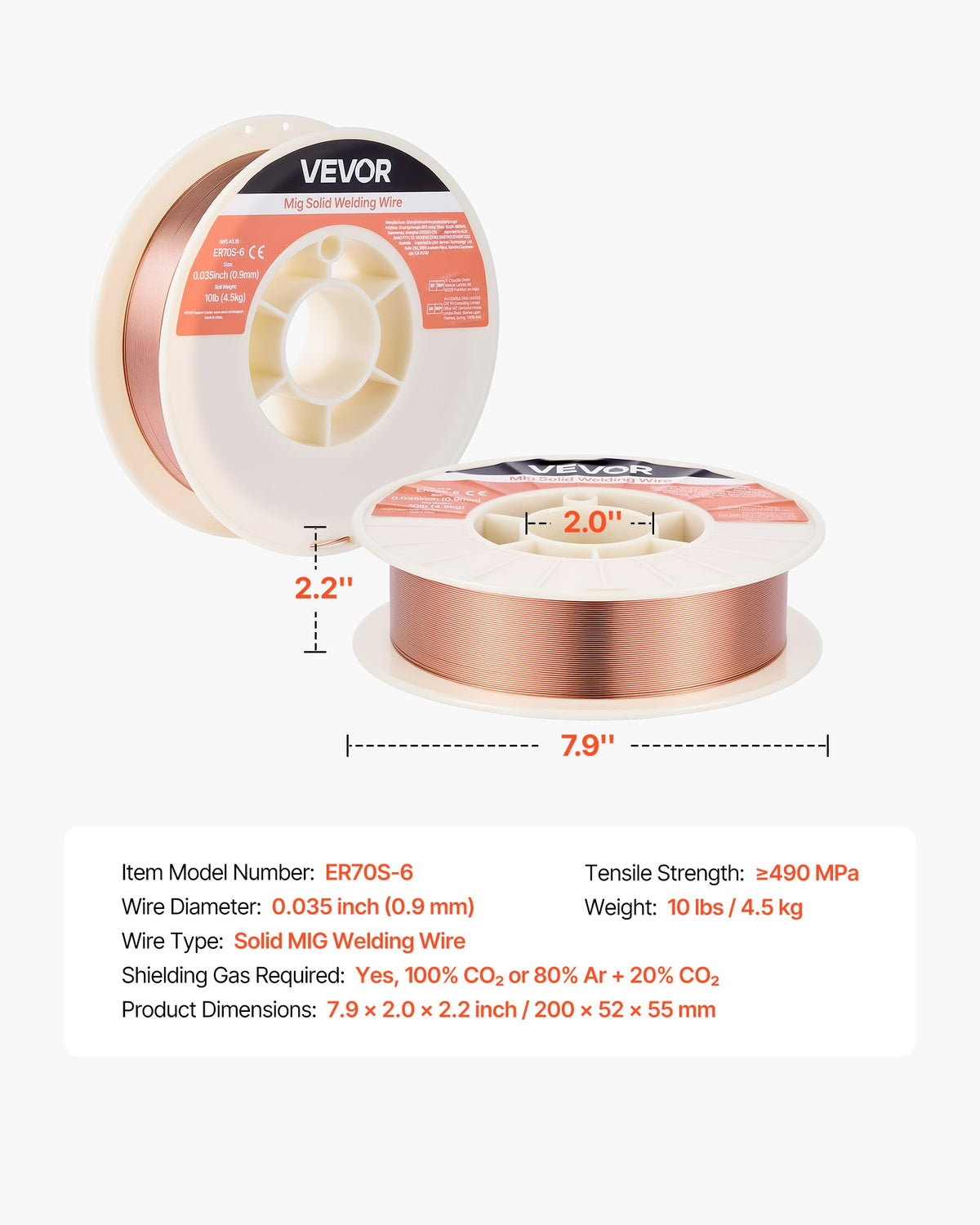 VEVOR MIG Welding Wire ER70S-6, Ø0.9 mm, 4.5 kg, Low Spatter, High Deoxidiser Content, Mild Steel Welding in Shielding Gas All Positions
