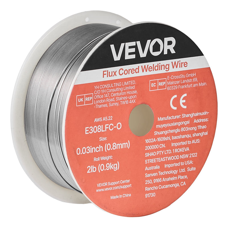 VEVOR pašekranētā nerūsējošā tērauda pulverstieple E308LFC-O, Ø0,8 mm, 0,9 kg, bezgāzes MIG metināšanai, zema šļakstīšanās, piemērota visām metināšanas pozīcijām un darbam ārā