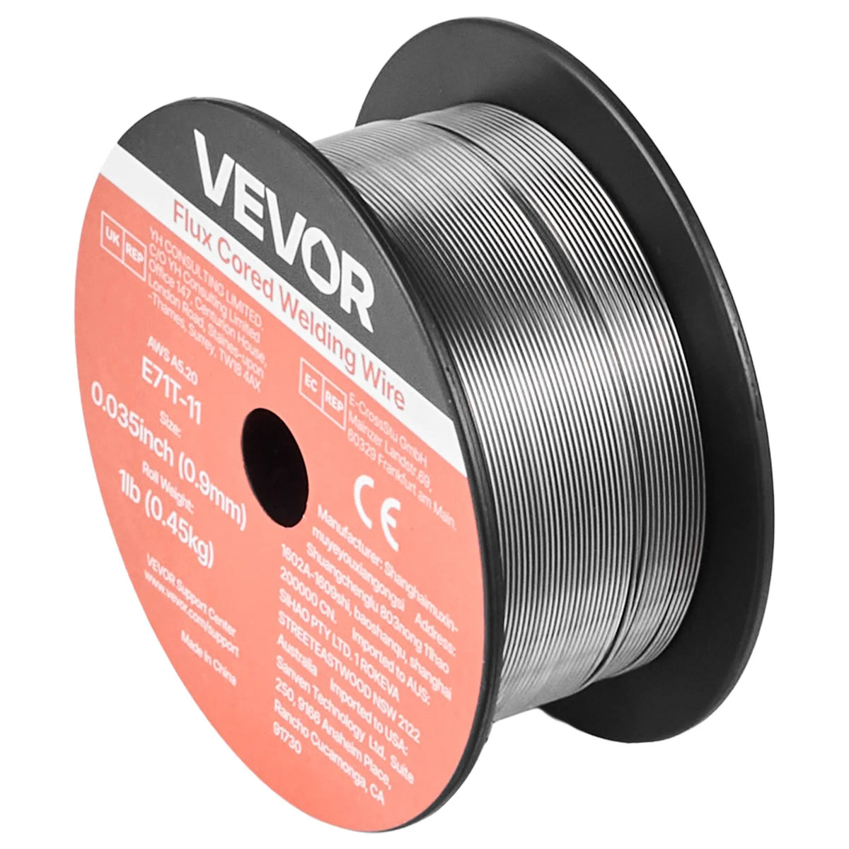 VEVOR Self-Shielded Flux-Cored Wire E71T-11, Ø0.9 mm, 2 × 0.45 kg, Gasless MIG Welding, Low Spatter, Suitable for All Welding Positions and Outdoor Work (2-Roll Set)