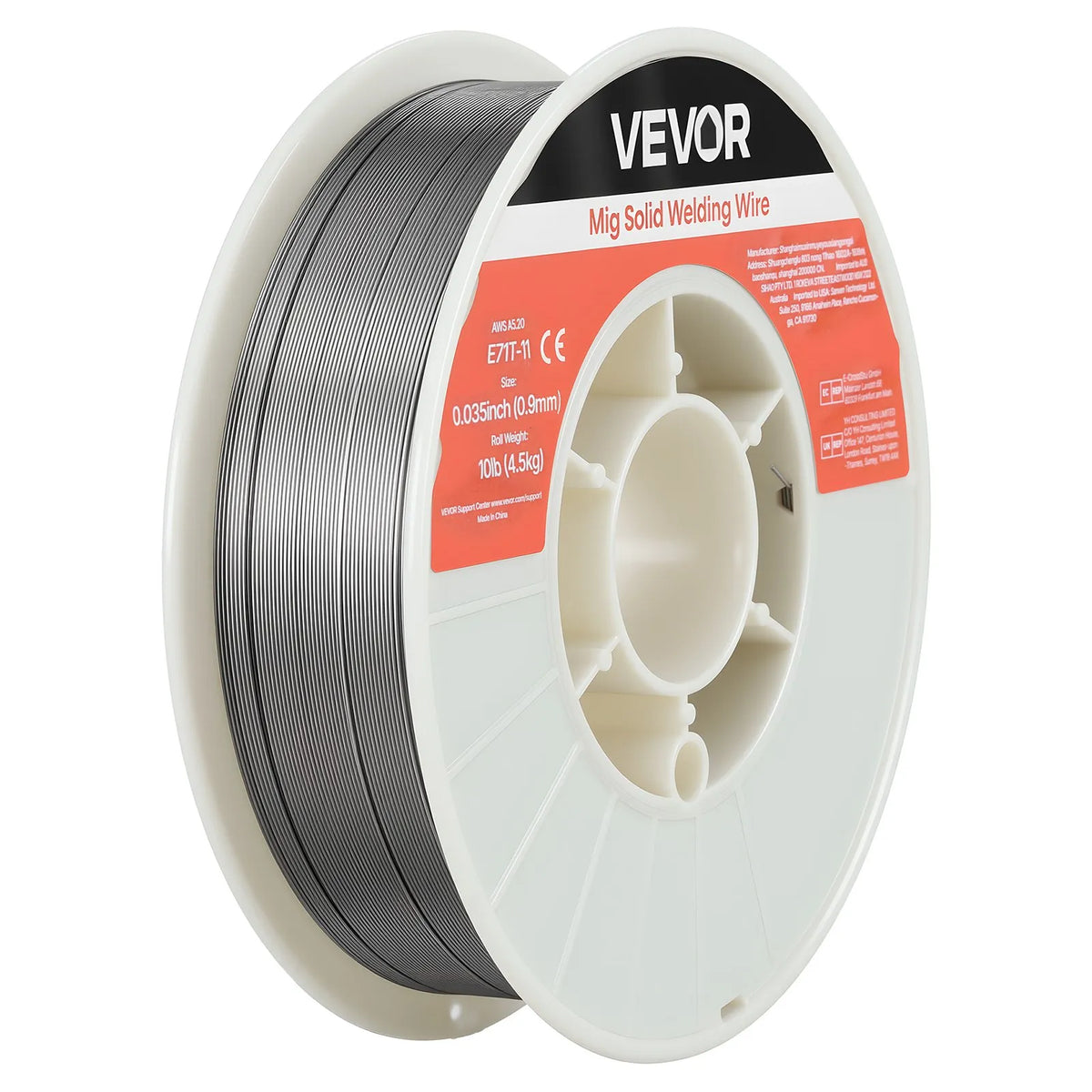 VEVOR Self-Shielded Flux-Cored Wire E71T-11, Ø0.9 mm, 4.5 kg, Gasless MIG Welding, Low Spatter, Suitable for All Welding Positions and Outdoor Work