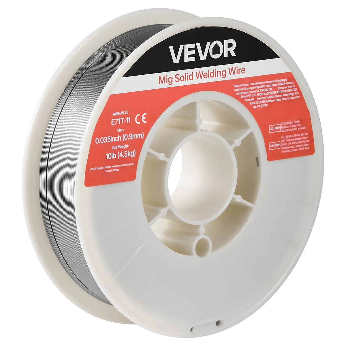 VEVOR Self-Shielded Flux-Cored Wire E71T-11, Ø0.9 mm, 4.5 kg, Gasless MIG Welding, Low Spatter, Suitable for All Welding Positions and Outdoor Work