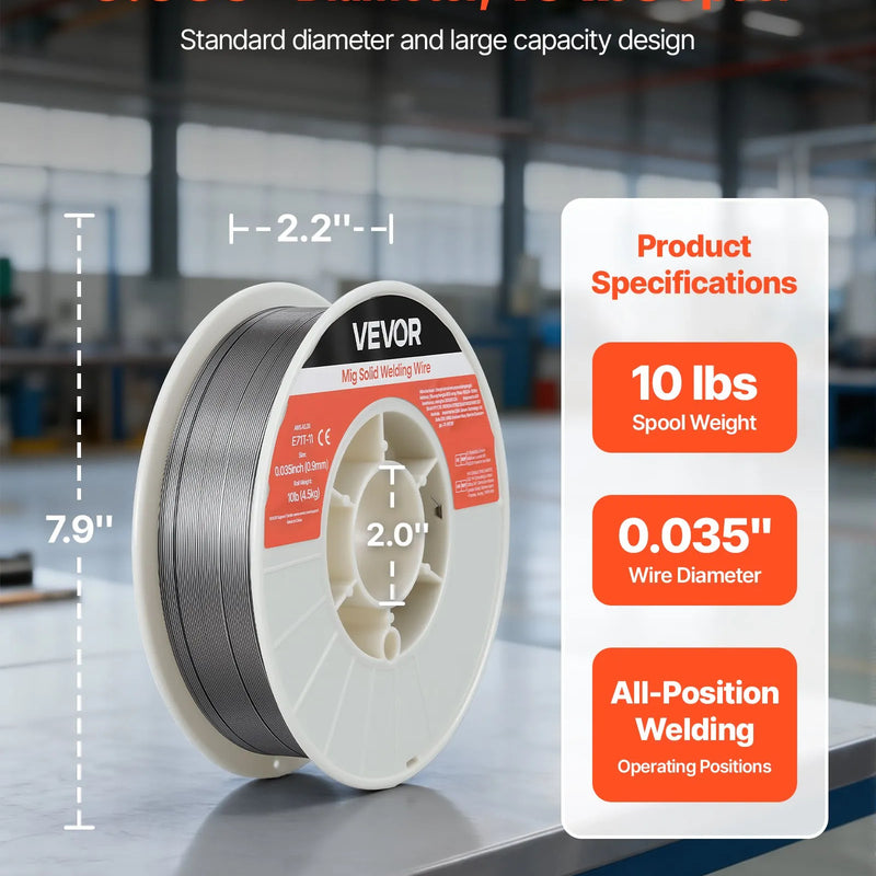 VEVOR pašekranētā pulverstieple E71T-11, Ø0,9 mm, 4,5 kg, bezgāzes MIG metināšanai, zema šļakstīšanās, piemērota visām metināšanas pozīcijām un darbam ārā