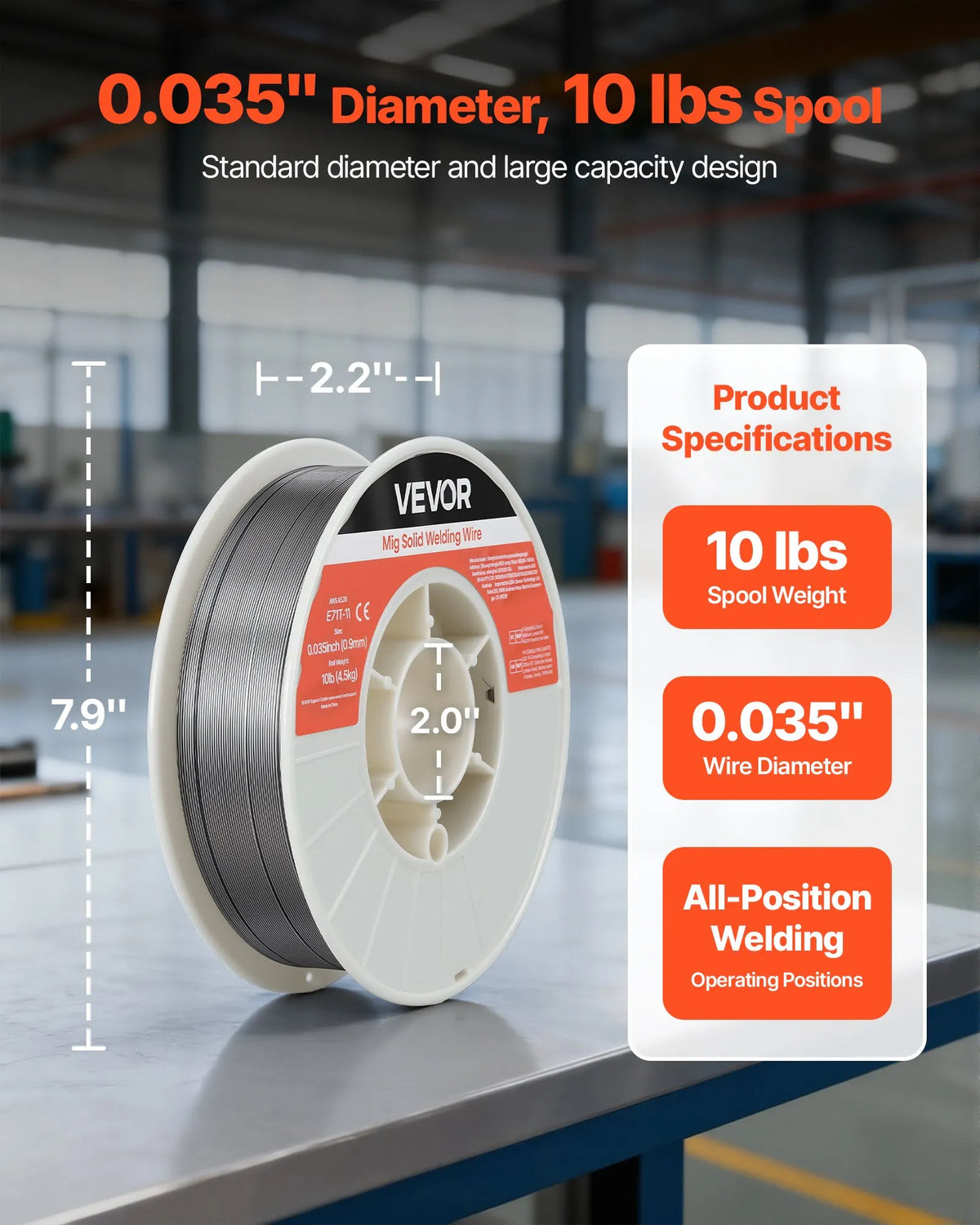 VEVOR Self-Shielded Flux-Cored Wire E71T-11, Ø0.9 mm, 4.5 kg, Gasless MIG Welding, Low Spatter, Suitable for All Welding Positions and Outdoor Work