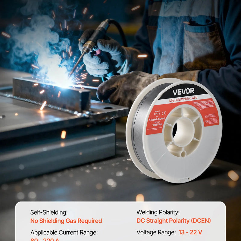 VEVOR pašekranētā pulverstieple E71T-11, Ø0,9 mm, 4,5 kg, bezgāzes MIG metināšanai, zema šļakstīšanās, piemērota visām metināšanas pozīcijām un darbam ārā