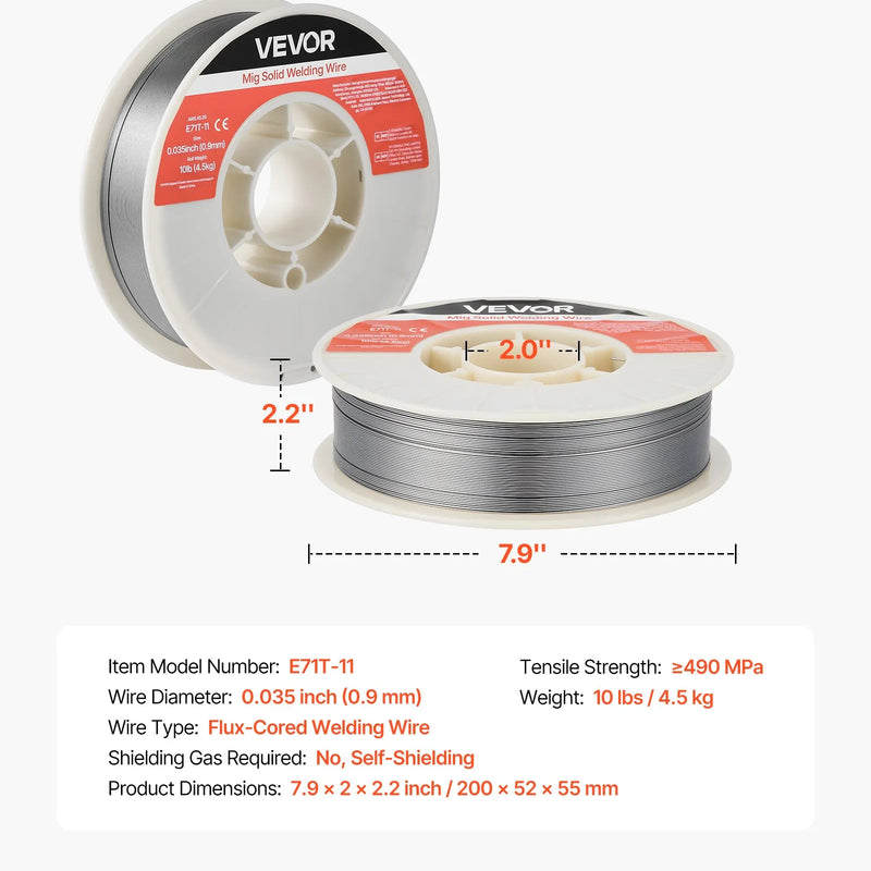 VEVOR pašekranētā pulverstieple E71T-11, Ø0,9 mm, 4,5 kg, bezgāzes MIG metināšanai, zema šļakstīšanās, piemērota visām metināšanas pozīcijām un darbam ārā