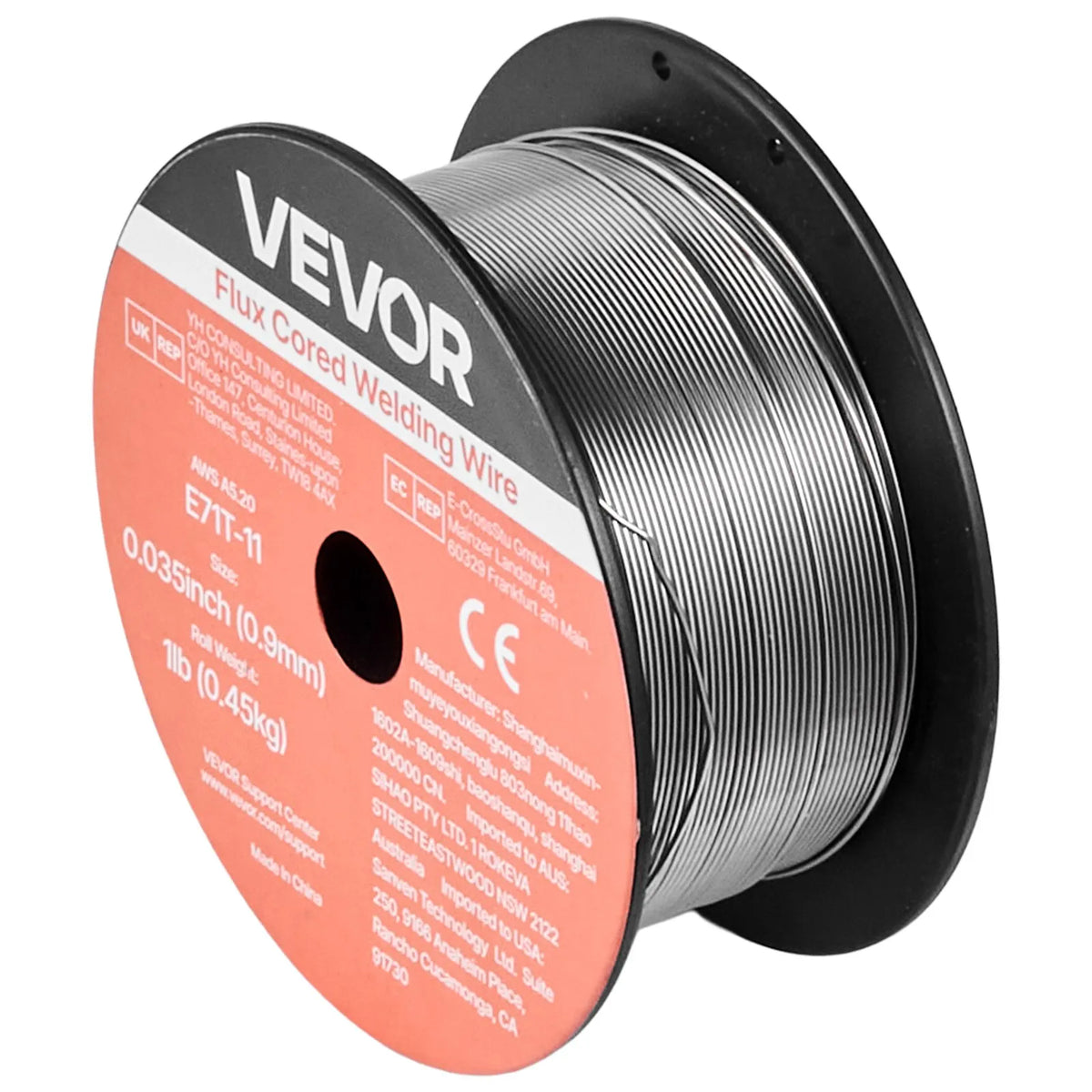 VEVOR Self-Shielded Flux-Cored Wire E71T-11, Ø0.9 mm, 3 × 0.45 kg, Gasless MIG Welding, Low Spatter, Suitable for All Welding Positions and Outdoor Work (3-Spool Set)