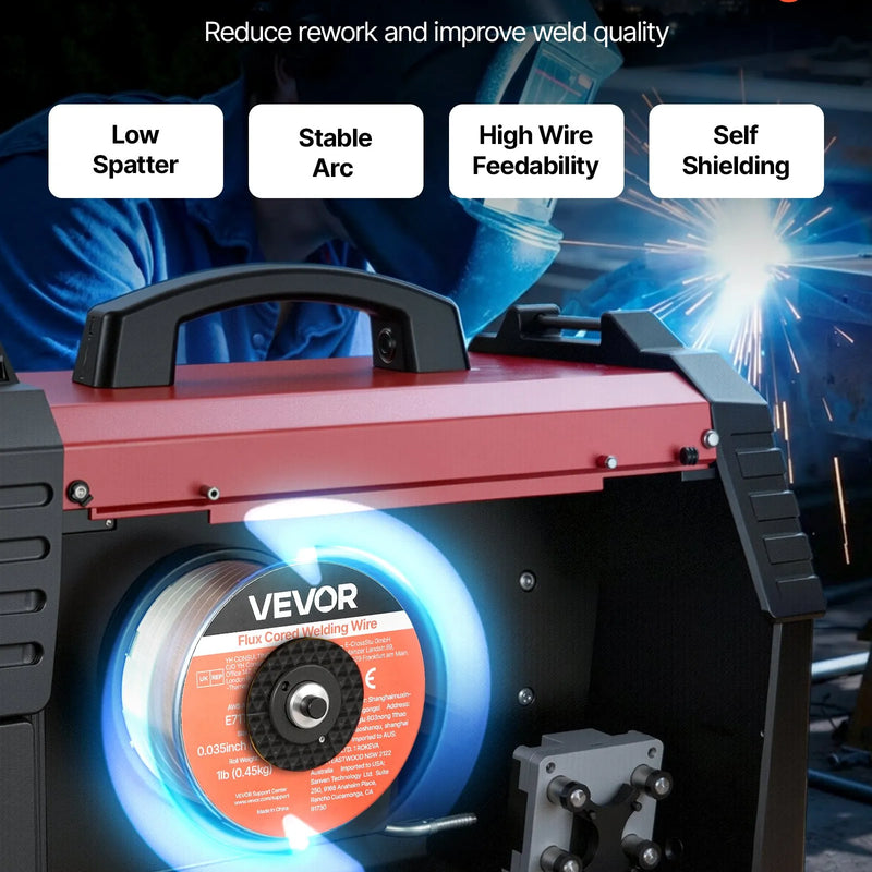 VEVOR pašekranētā pulverstieple E71T-11, Ø0,9 mm, 3 × 0,45 kg, bezgāzes MIG metināšanai, zema šļakstīšanās, piemērota visām metināšanas pozīcijām un darbam ārā (3 ruļļu komplekts)