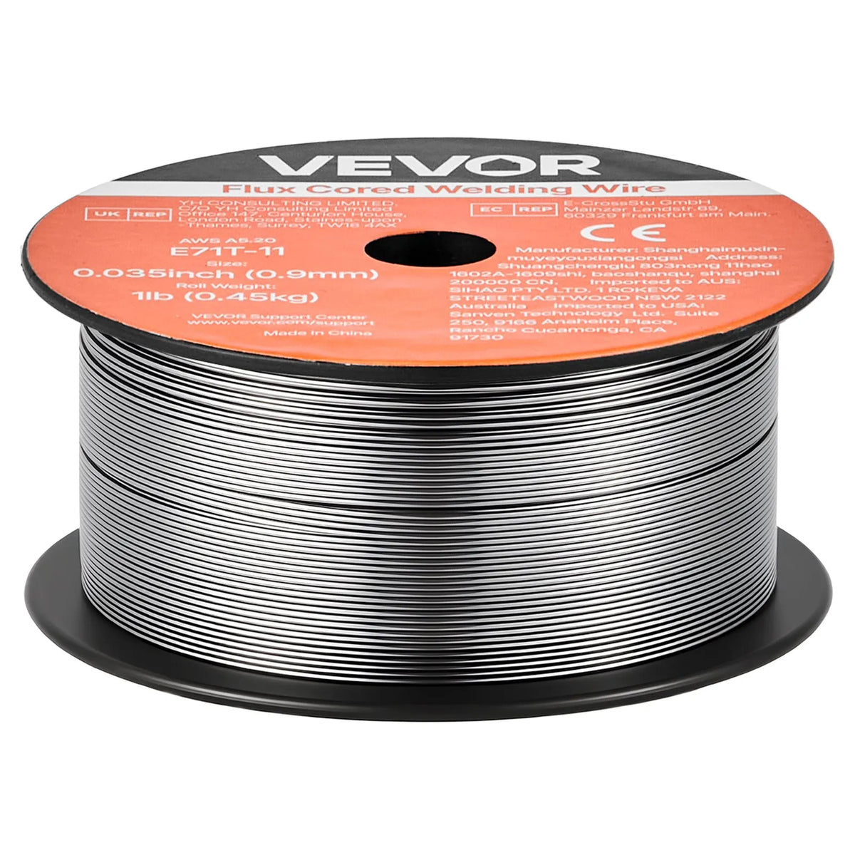 VEVOR Self-Shielded Flux-Cored Wire E71T-11, Ø0.9 mm, 3 × 0.45 kg, Gasless MIG Welding, Low Spatter, Suitable for All Welding Positions and Outdoor Work (3-Spool Set)