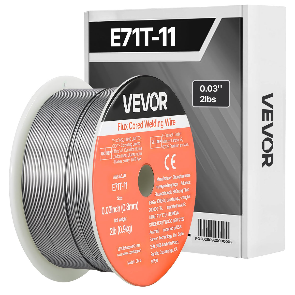VEVOR Self-Shielded Flux-Cored Wire E71T-11, Ø0.8 mm, 0.9 kg, Gasless MIG Welding, Low Spatter, Suitable for All Welding Positions and Outdoor Work
