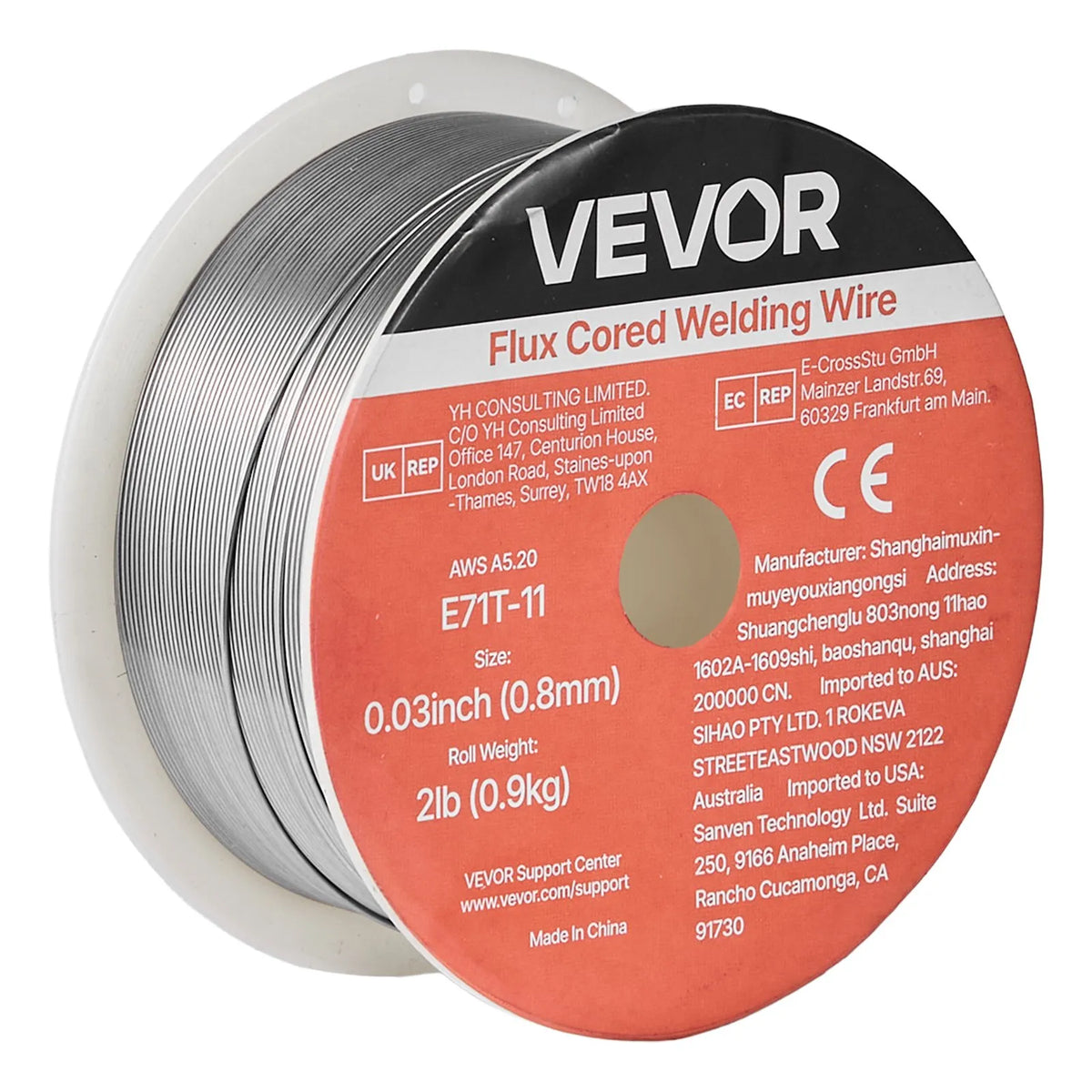 VEVOR Self-Shielded Flux-Cored Wire E71T-11, Ø0.8 mm, 0.9 kg, Gasless MIG Welding, Low Spatter, Suitable for All Welding Positions and Outdoor Work
