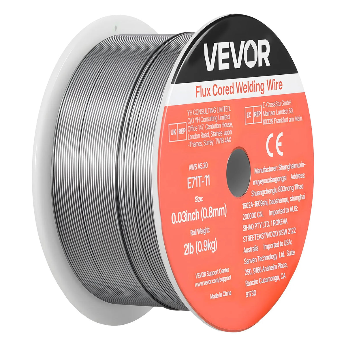 VEVOR Self-Shielded Flux-Cored Wire E71T-11, Ø0.8 mm, 0.9 kg, Gasless MIG Welding, Low Spatter, Suitable for All Welding Positions and Outdoor Work