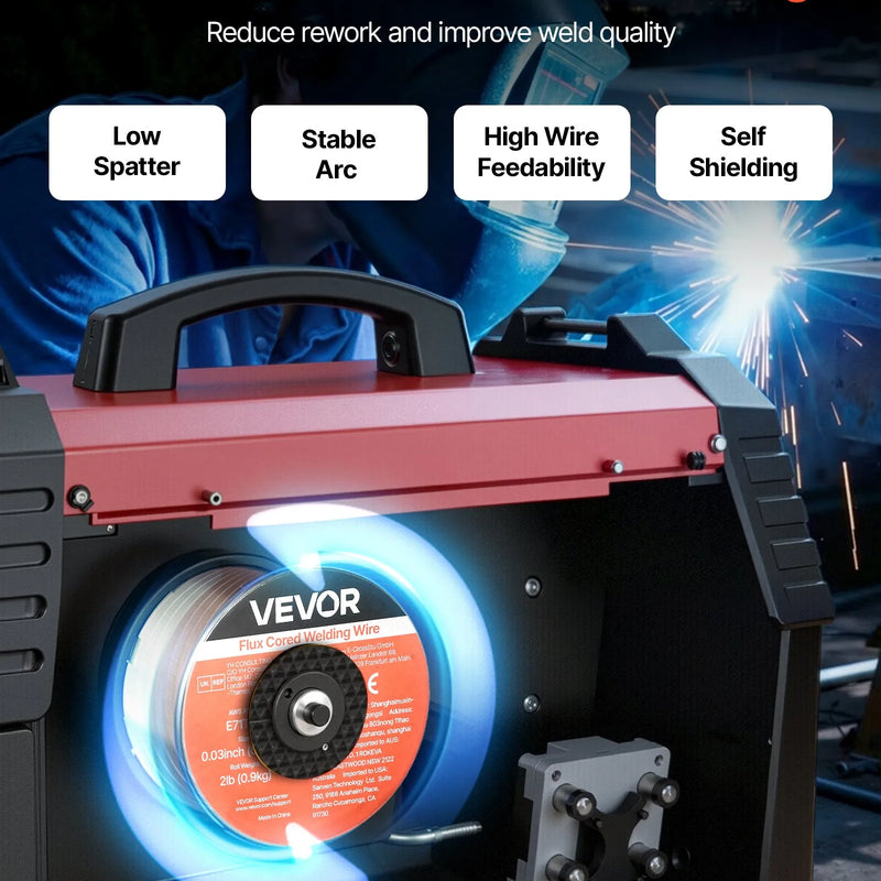 VEVOR pašekranētā pulverstieple E71T-11, Ø0,8 mm, 0,9 kg, bezgāzes MIG metināšanai, zema šļakstīšanās, piemērota visām metināšanas pozīcijām un darbam ārā