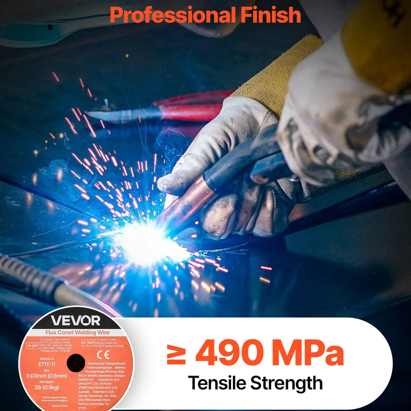 VEVOR pašekranētā pulverstieple E71T-11, Ø0,8 mm, 0,9 kg, bezgāzes MIG metināšanai, zema šļakstīšanās, piemērota visām metināšanas pozīcijām un darbam ārā
