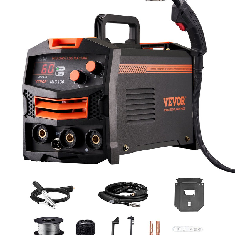 VEVOR bezgāzes 130 A MIG metināšanas aparāts ar pulverpildītu stiepli, IGBT invertorid