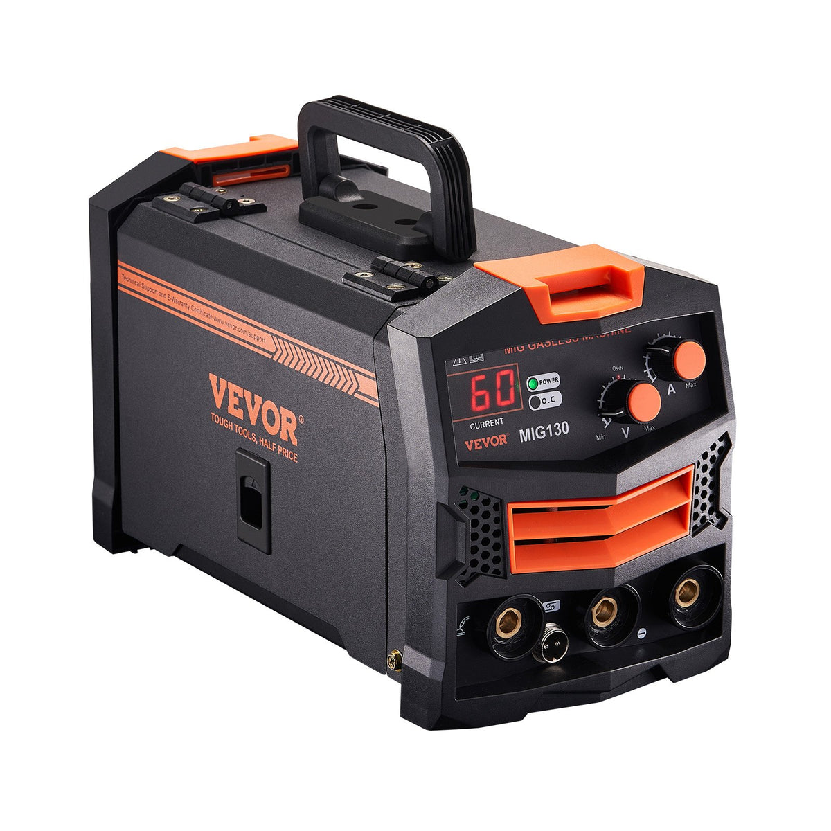 VEVOR MIG Welding Machine 130 A, Gasless Flux Core, Synergic, IGBT, Digital Display