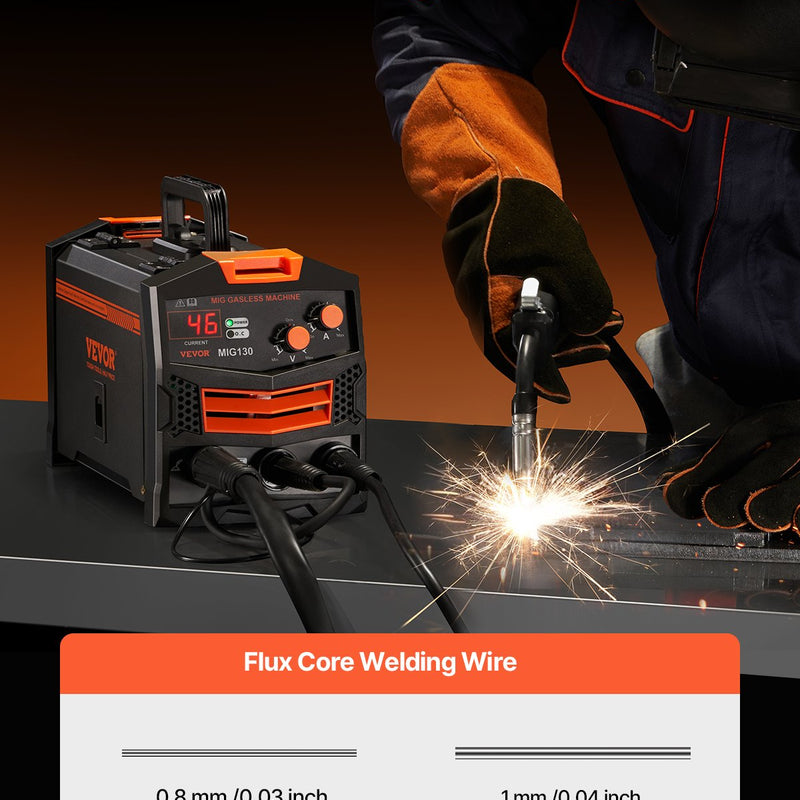 VEVOR bezgāzes 130 A MIG metināšanas aparāts ar pulverpildītu stiepli, IGBT invertorid