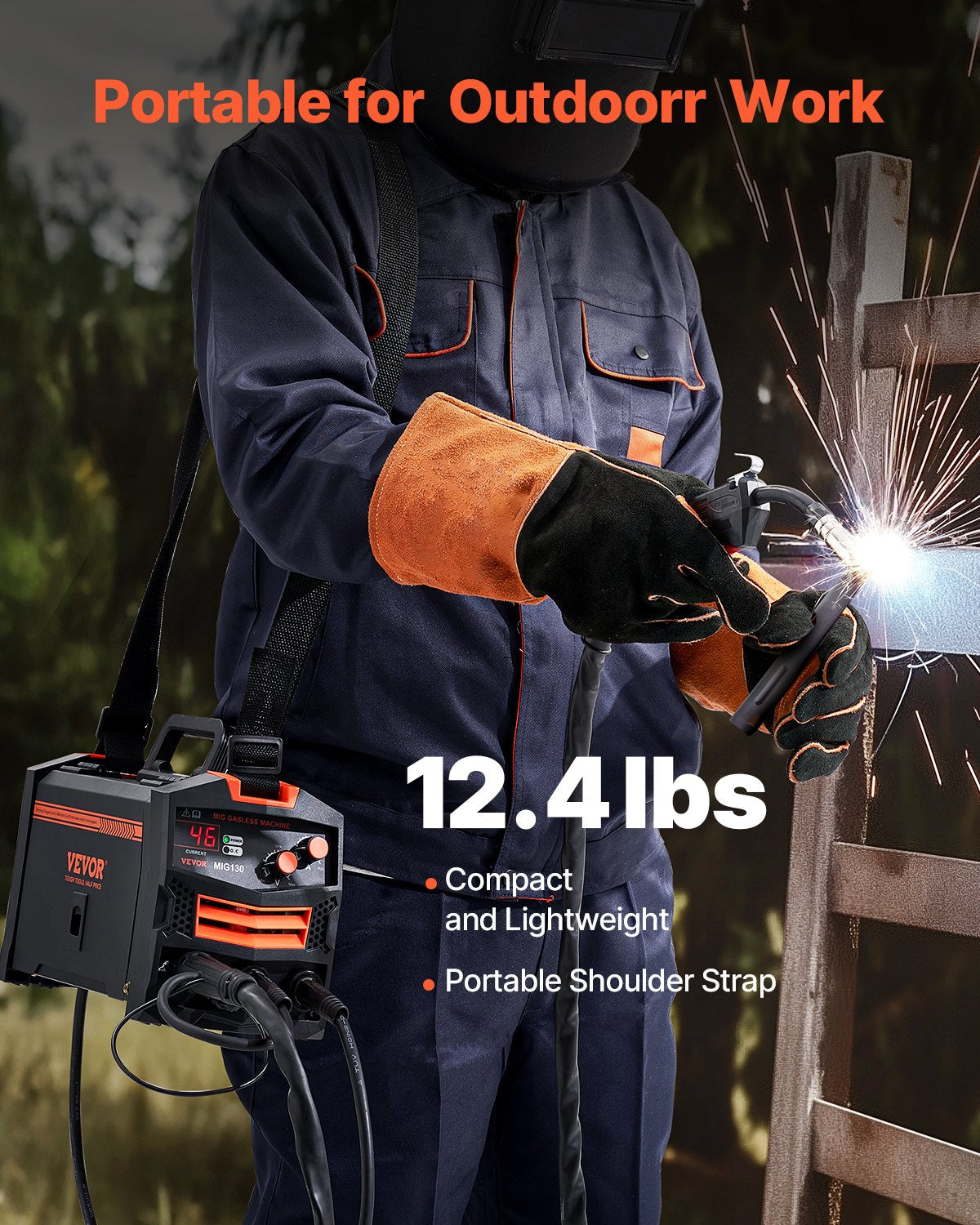 VEVOR MIG Welding Machine 130 A, Gasless Flux Core, Synergic, IGBT, Digital Display