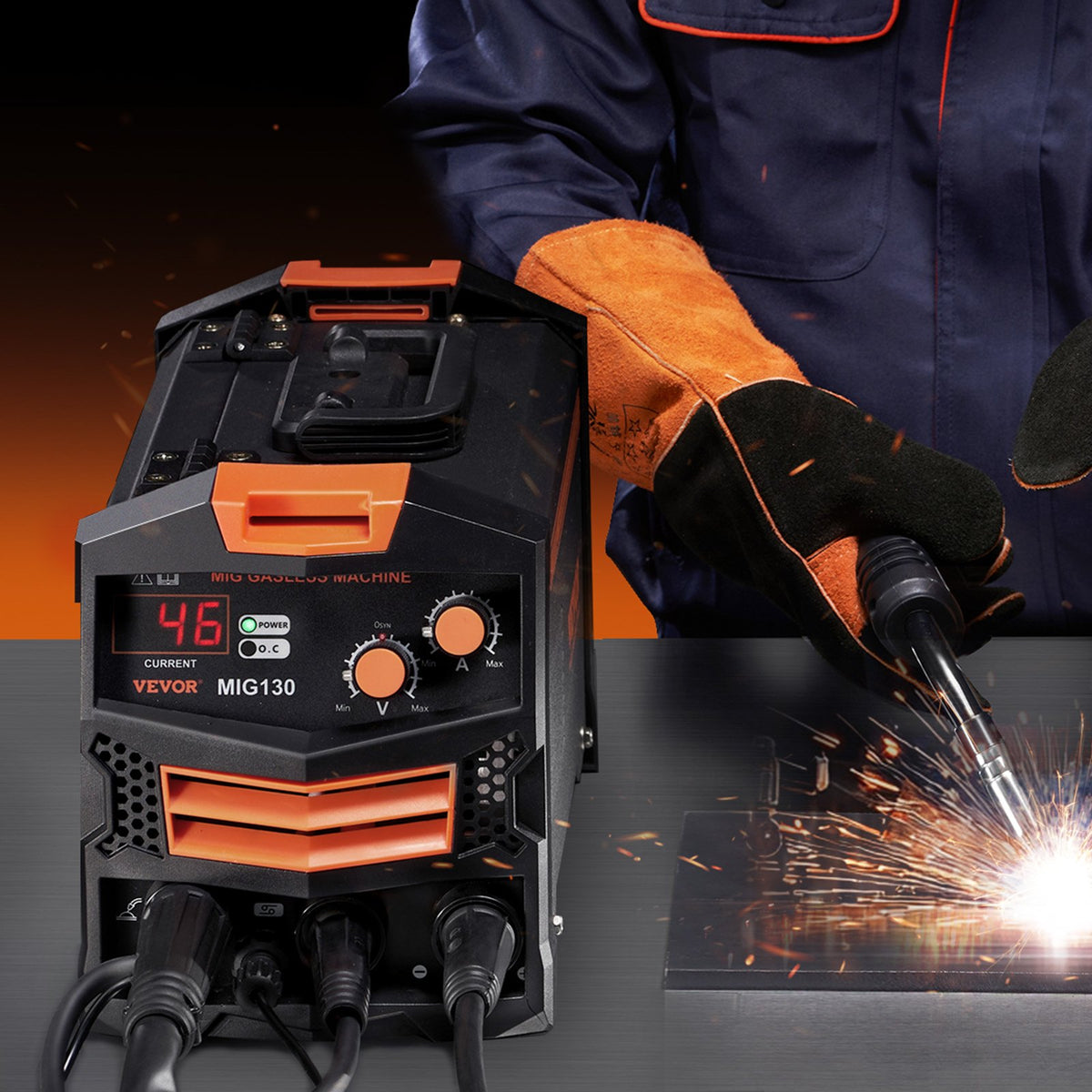 VEVOR MIG Welding Machine 130 A, Gasless Flux Core, Synergic, IGBT, Digital Display