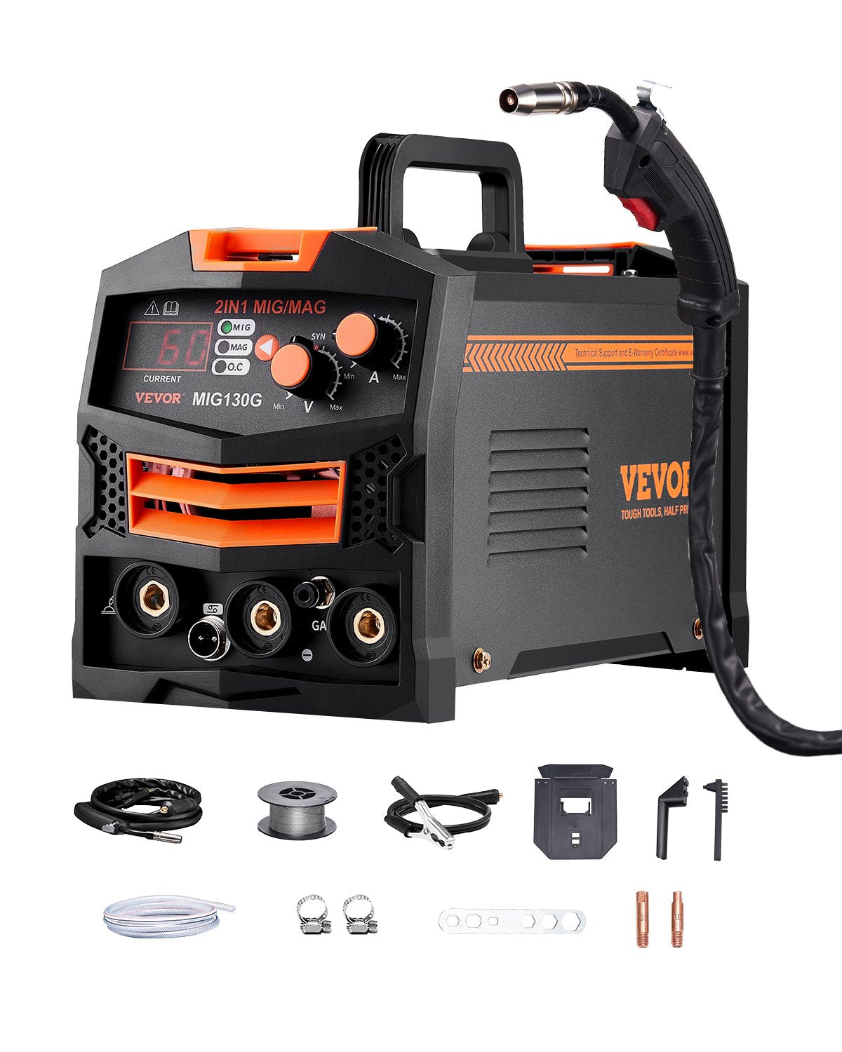 VEVOR MIG Welding Machine 130 A 2 in 1 – Gas MIG and Gasless, IGBT Inverter