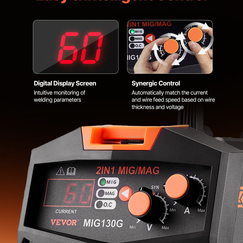 VEVOR MIG metināšanas apartāts 130 A 2-in-1 MIG/bezgāzes ar IGBT invertoru