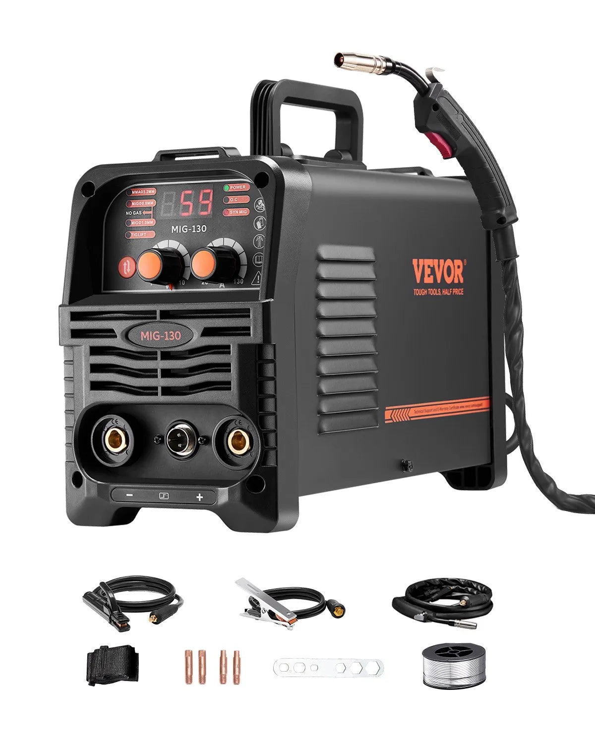 VEVOR MIG Welding Machine 130 A 3 in 1 – Gasless MIG, MMA, Lift TIG, Synergic, IGBT