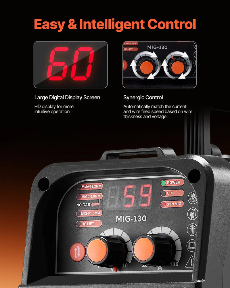 Metināšanas aparāts VEVOR 130 A, 3-in-1 MIG/Stick/Lift TIG, Flux Core