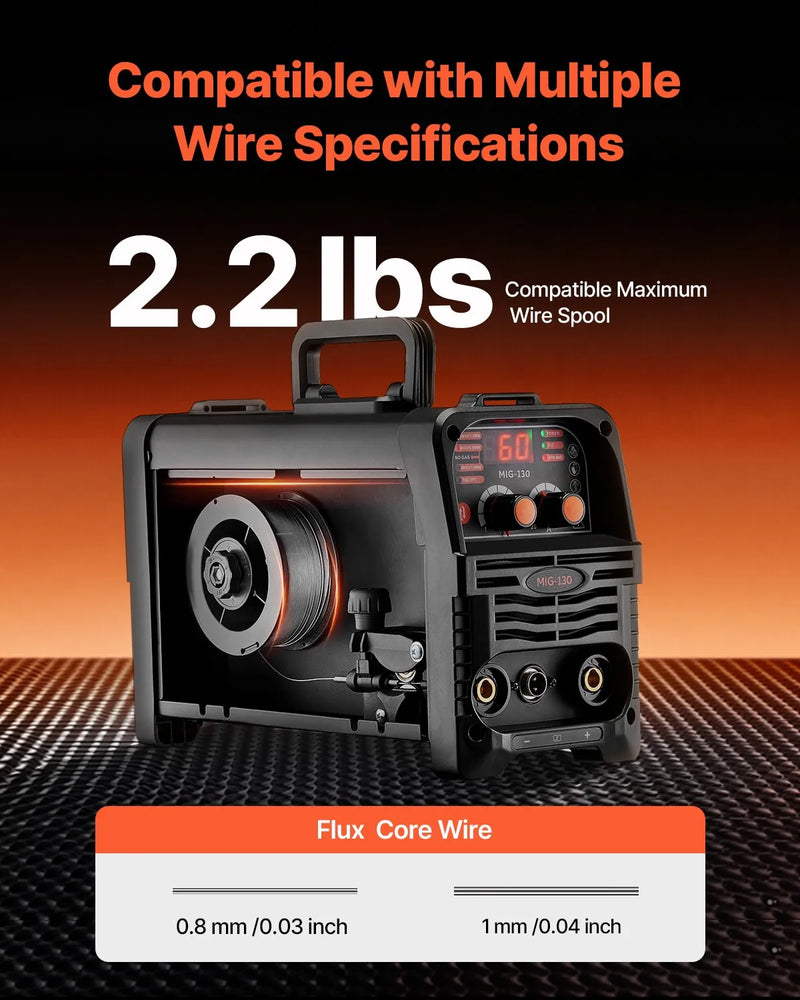 Metināšanas aparāts VEVOR 130 A, 3-in-1 MIG/Stick/Lift TIG, Flux Core