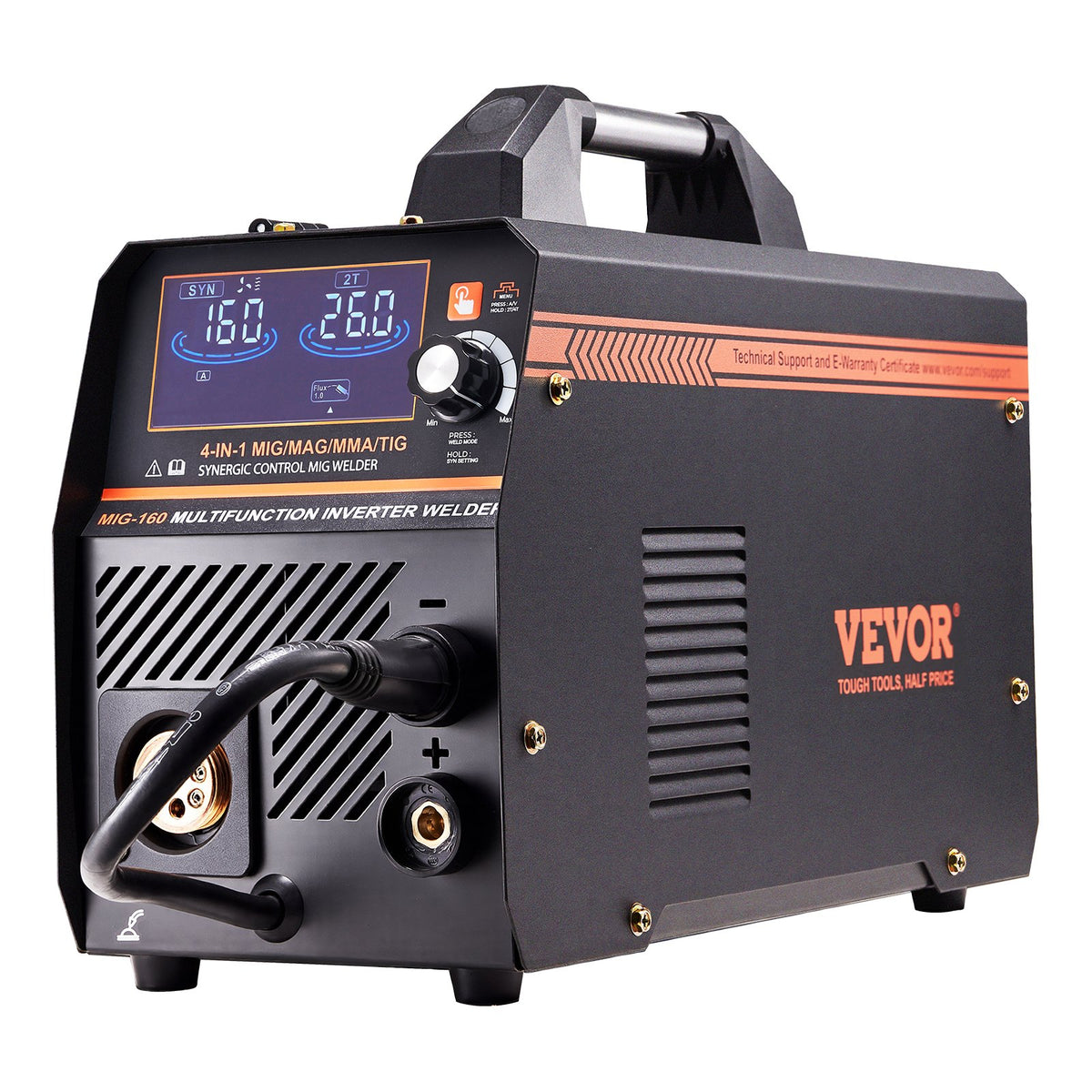 VEVOR MIG Welding Machine 160 A 4 in 1 – Gas MIG, Gasless MIG, MMA, Lift TIG, Synergic, LCD