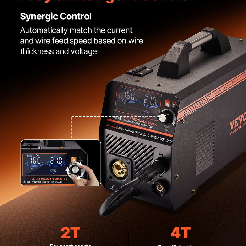 Metināšanas aparāts VEVOR 160 A, 4-in-1 MIG/Flux/MMA/Lift TIG