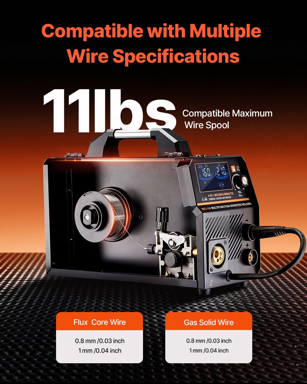VEVOR MIG Welding Machine 160 A 4 in 1 – Gas MIG, Gasless MIG, MMA, Lift TIG, Synergic, LCD