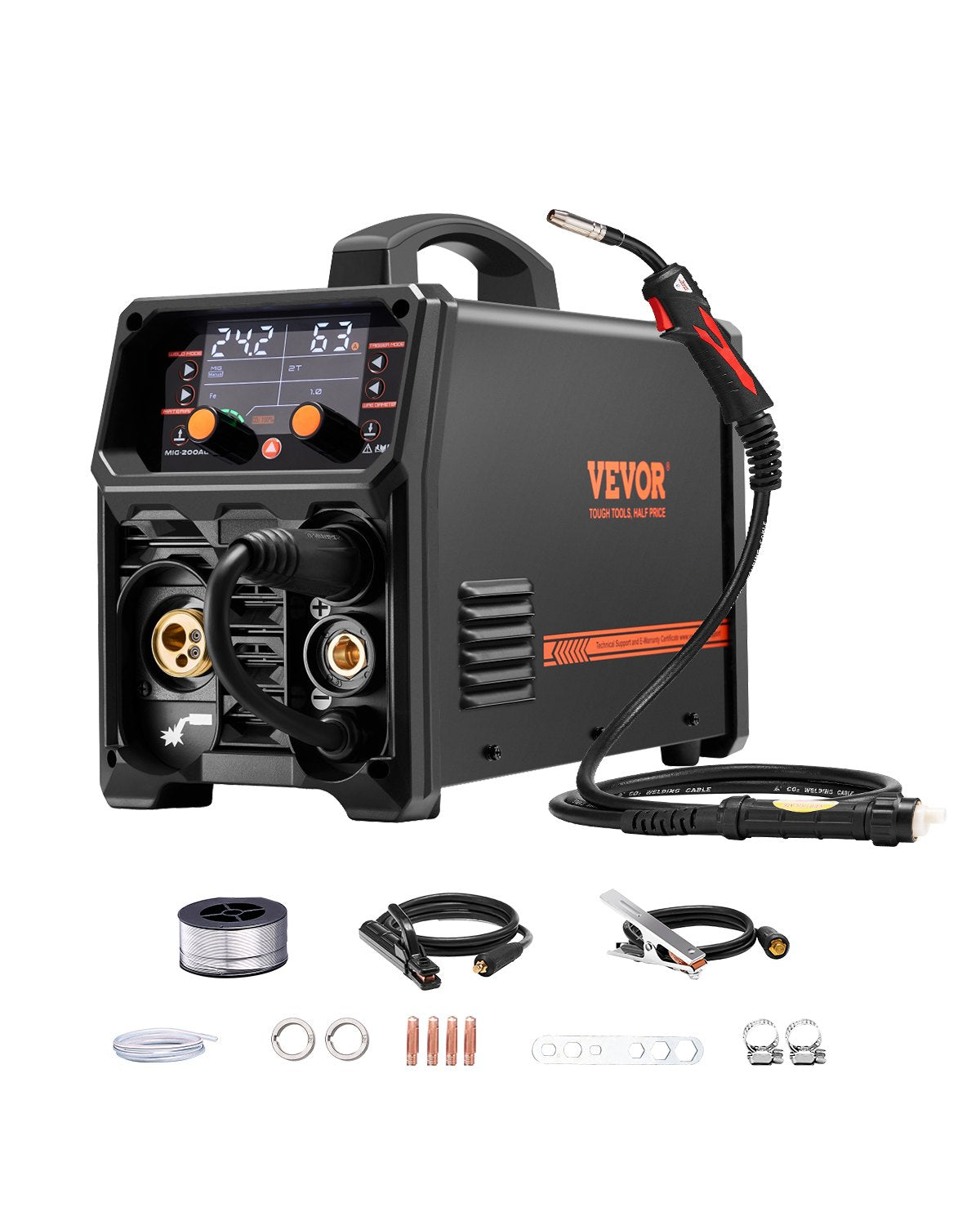 VEVOR Pro MIG Welding Machine 200 A 5 in 1 – MIG Pulse, Gas/Gasless MIG, MMA, Lift TIG, LCD