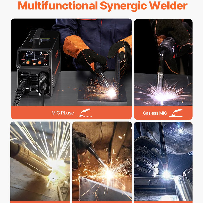 Metināšanas aparāts VEVOR 200 A, 5-in-1 MIG/Plus/MMA/Lift TIG/Spool püstol, sinerģisks