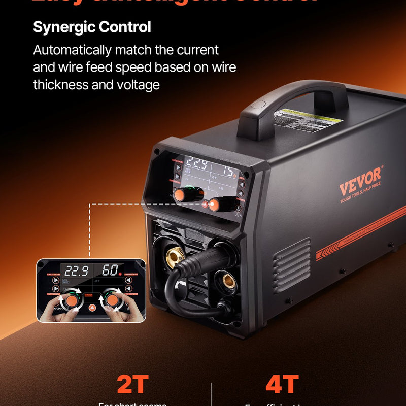 Metināšanas aparāts VEVOR 200 A, 5-in-1 MIG/Plus/MMA/Lift TIG/Spool püstol, sinerģisks