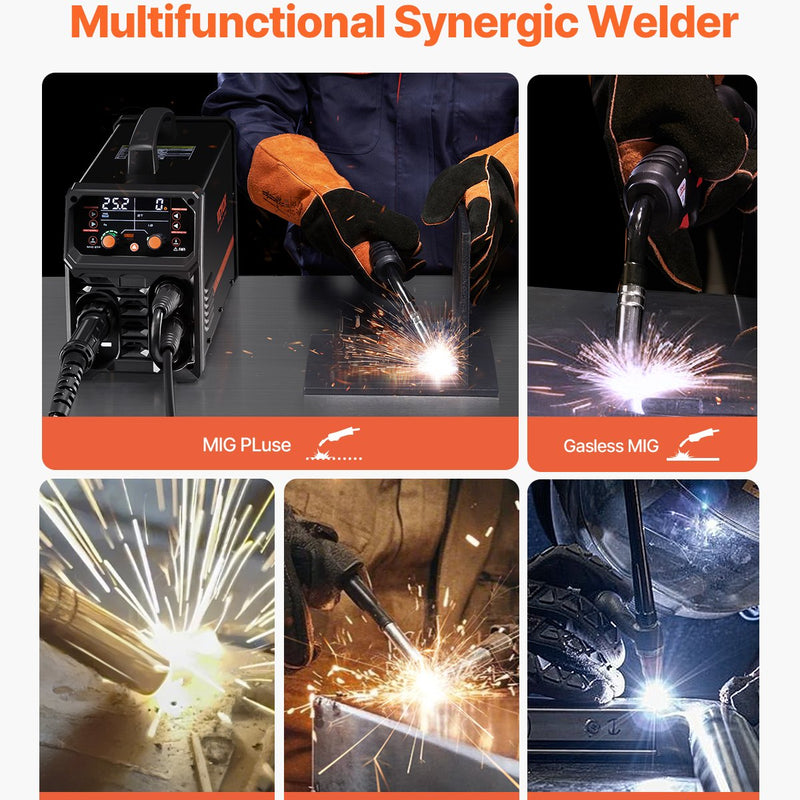 Metināšanas aparāts VEVOR 250 A, 5-in-1 MIG Pulse, gasless MIG, gas MIG, MMA, Lift TIG, sinerģisks