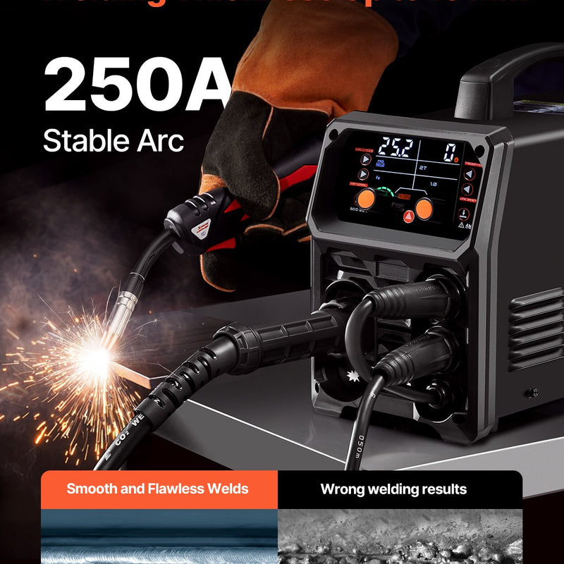 Metināšanas aparāts VEVOR 250 A, 5-in-1 MIG Pulse, gasless MIG, gas MIG, MMA, Lift TIG, sinerģisks