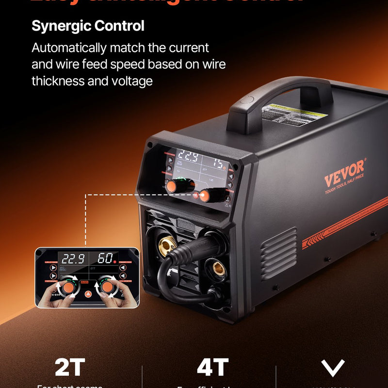 Metināšanas aparāts VEVOR 250 A, 5-in-1 MIG Pulse, gasless MIG, gas MIG, MMA, Lift TIG, sinerģisks