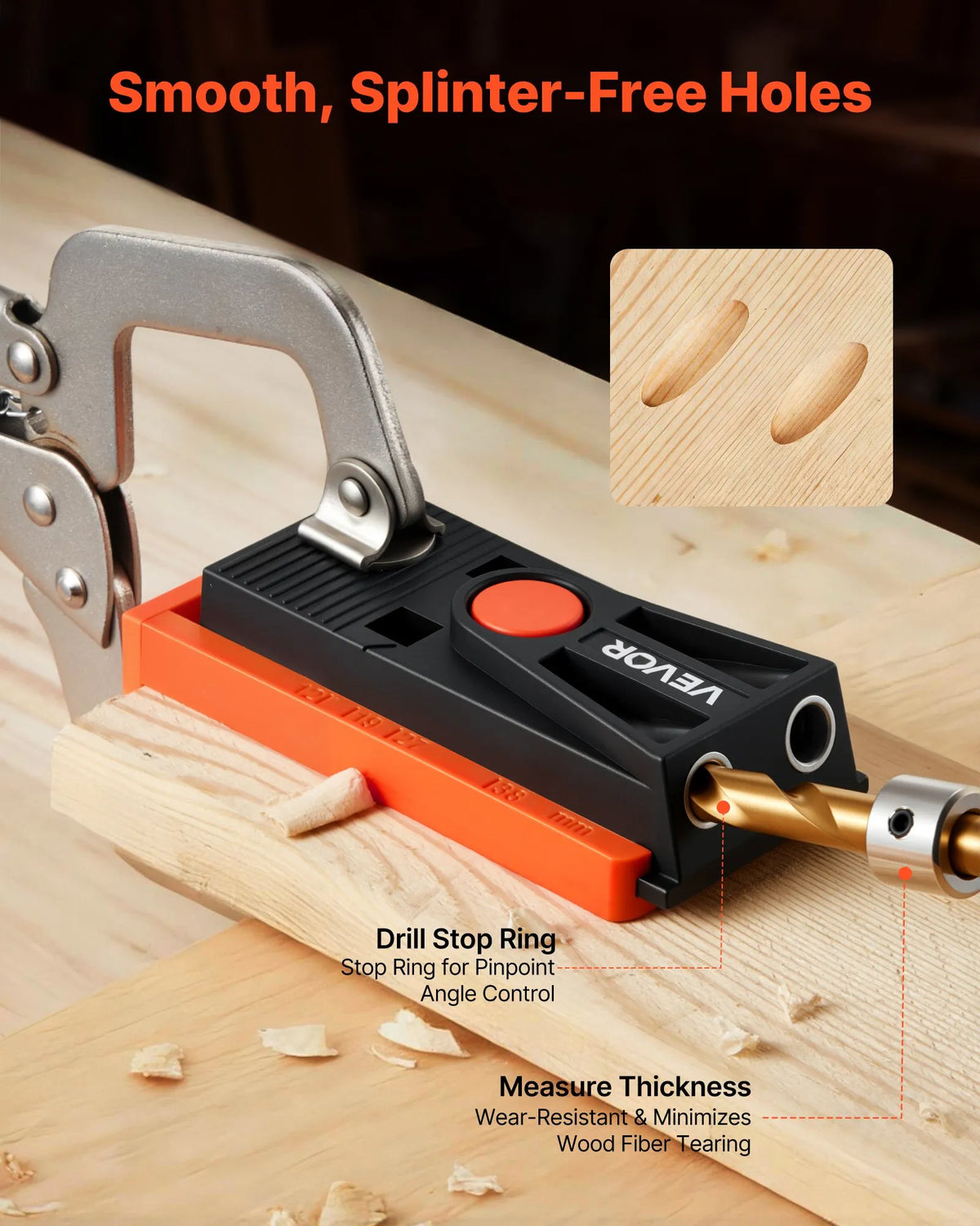 VEVOR Adjustable Mini Pocket Hole Jig Kit for Woodworking, 12.7–38.1 mm, with Step Drill, Hex Key, Drilling Depth Ring, Square Drive, Screws and Reinforced Nylon Frame