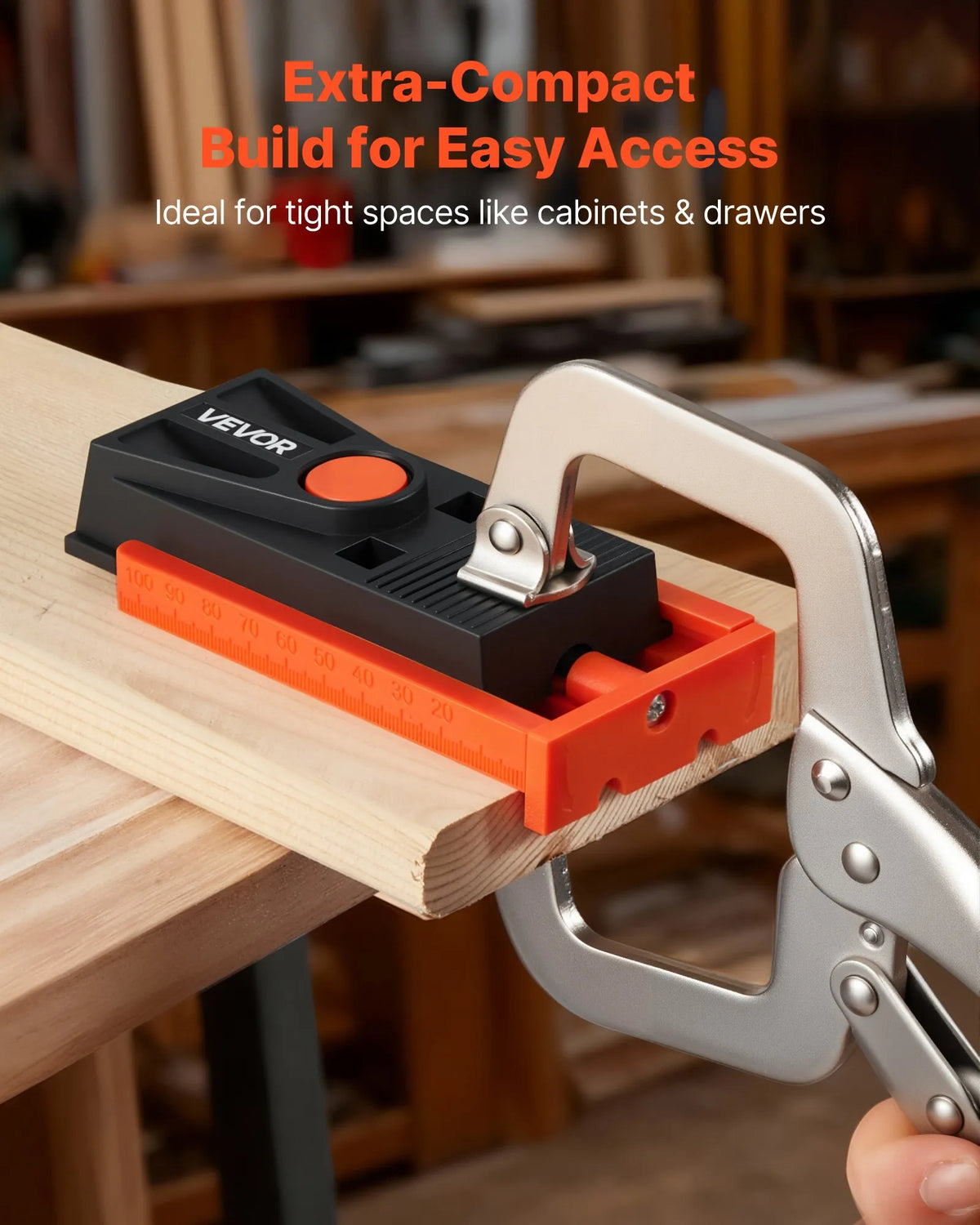 VEVOR Adjustable Mini Pocket Hole Jig Kit for Woodworking, 12.7–38.1 mm, with Step Drill, Hex Key, Drilling Depth Ring, Square Drive, Screws and Reinforced Nylon Frame