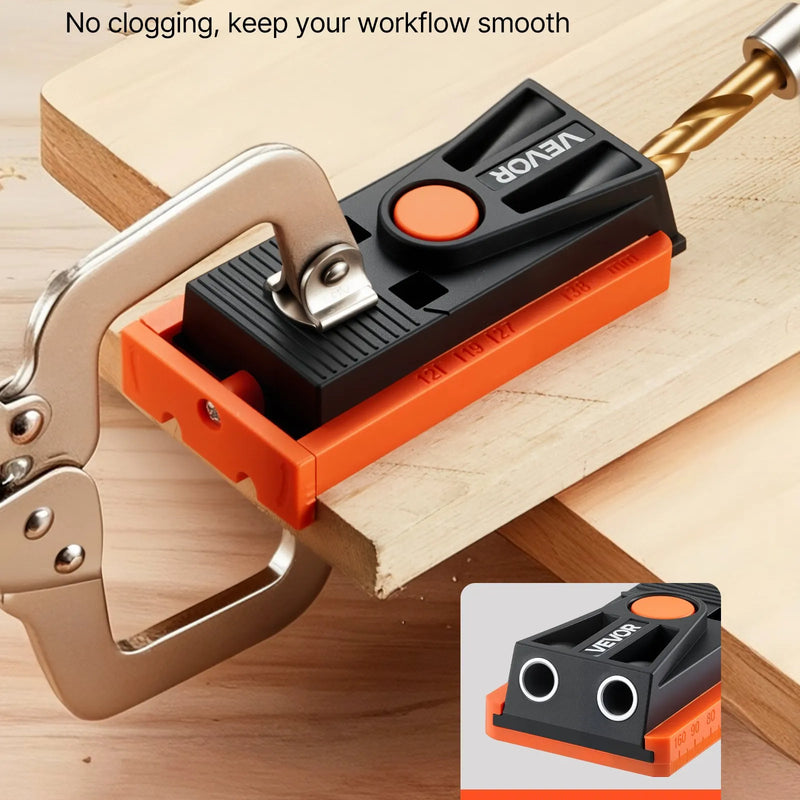 VEVOR regulējams mini kabatas urbumu šablonu komplekts kokapstrādei, 12,7–38,1 mm, ar pakāpju urbi, sešstūra atslēgu, urbšanas dziļuma gredzenu, kvadrātuzgali, skrūvēm un pastiprinātu neilona rāmi