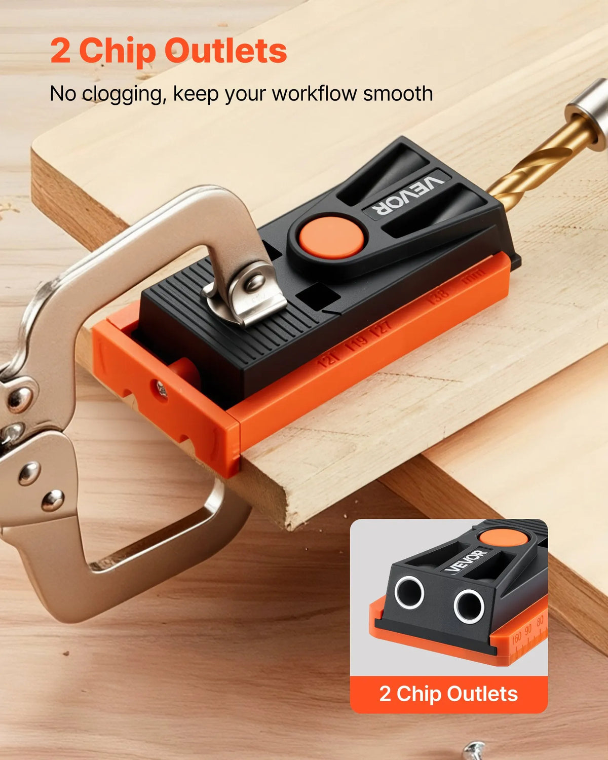 VEVOR Adjustable Mini Pocket Hole Jig Kit for Woodworking, 12.7–38.1 mm, with Step Drill, Hex Key, Drilling Depth Ring, Square Drive, Screws and Reinforced Nylon Frame