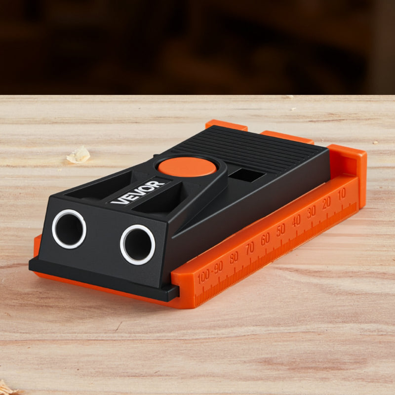 VEVOR regulējams mini kabatas urbumu šablonu komplekts kokapstrādei, 12,7–38,1 mm, ar pakāpju urbi, sešstūra atslēgu, urbšanas dziļuma gredzenu, kvadrātuzgali, skrūvēm un pastiprinātu neilona rāmi