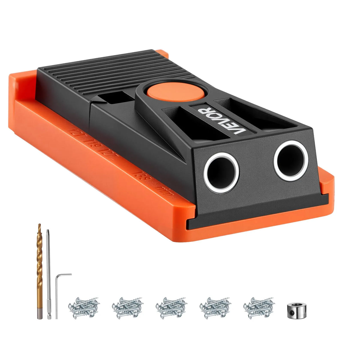 VEVOR Adjustable Mini Pocket Hole Jig Kit for Woodworking, 12.7–38.1 mm, with Step Drill, Hex Key, Drilling Depth Ring, Square Drive, Screws and Reinforced Nylon Frame