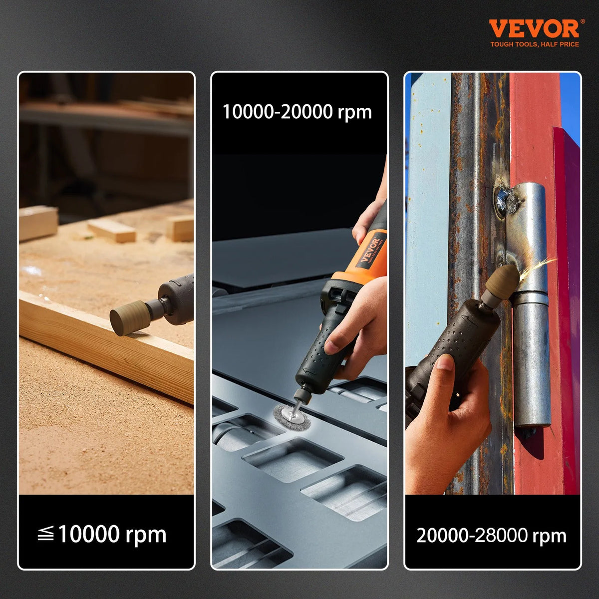 VEVOR Straight Router 6.4 mm, Powerful Hand Router, 30,000 RPM, with 6 Variable Speeds