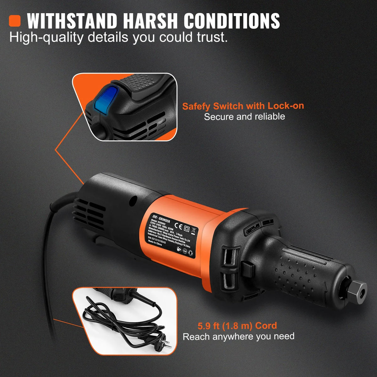 VEVOR Straight Router 6.4 mm, Powerful Hand Router, 30,000 RPM, with 6 Variable Speeds