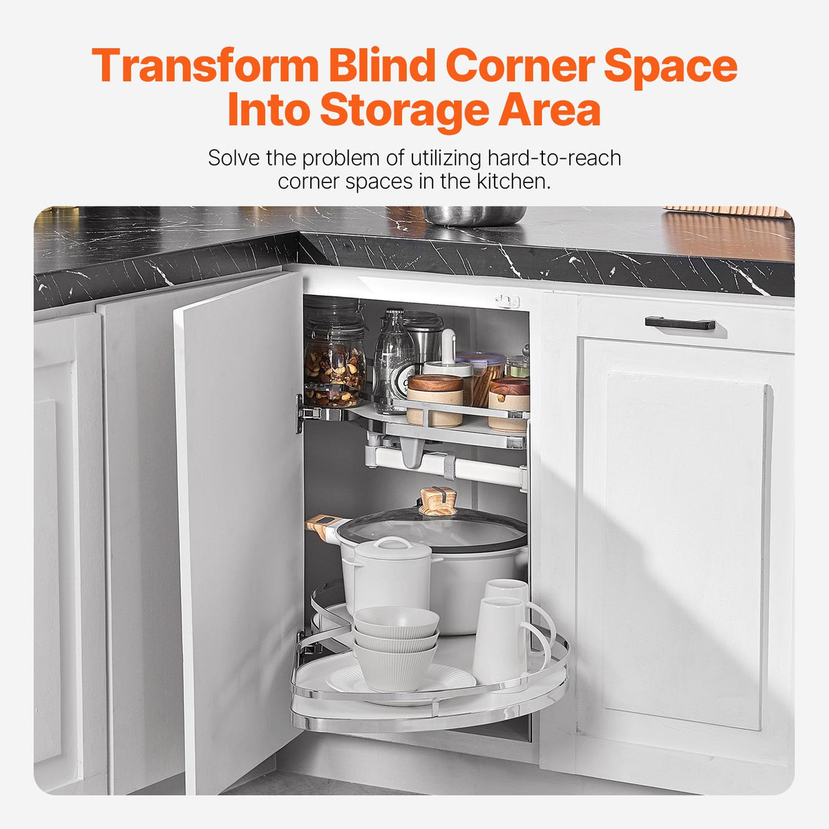 VEVOR Pull-Out Right Blind Corner Cabinet Organiser, Suitable for 915 mm Wide Cabinet, 2-Tier Height Adjustable Rotating Shelves with Soft Close, Kitchen Shelf Cloud Type System