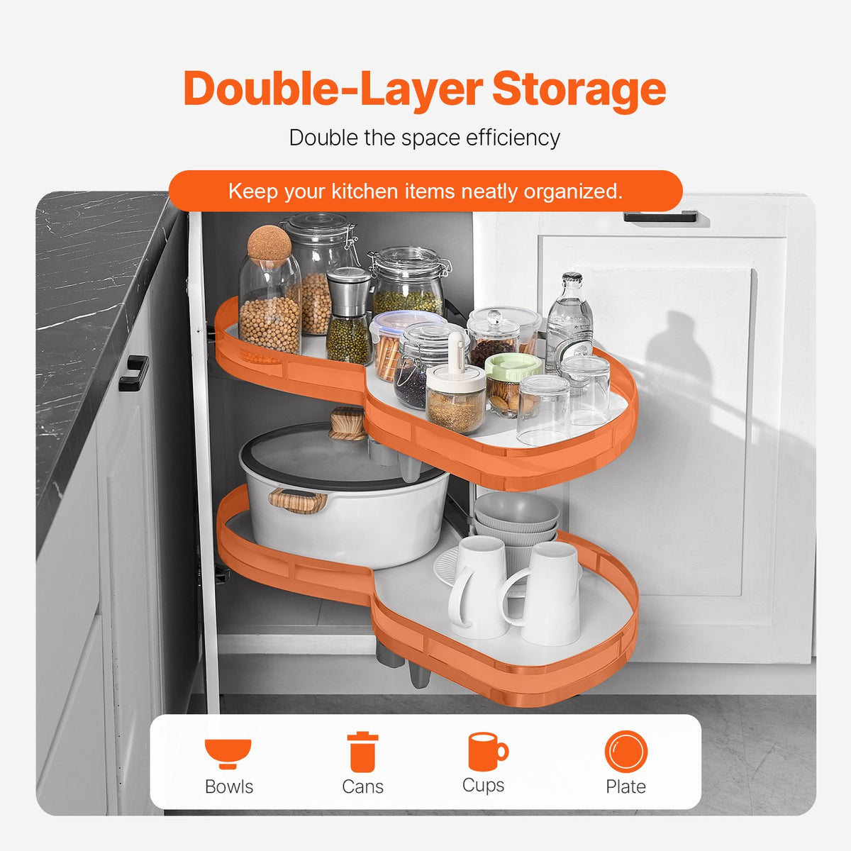 VEVOR Pull-Out Right Blind Corner Cabinet Organiser, Suitable for 915 mm Wide Cabinet, 2-Tier Height Adjustable Rotating Shelves with Soft Close, Kitchen Shelf Cloud Type System