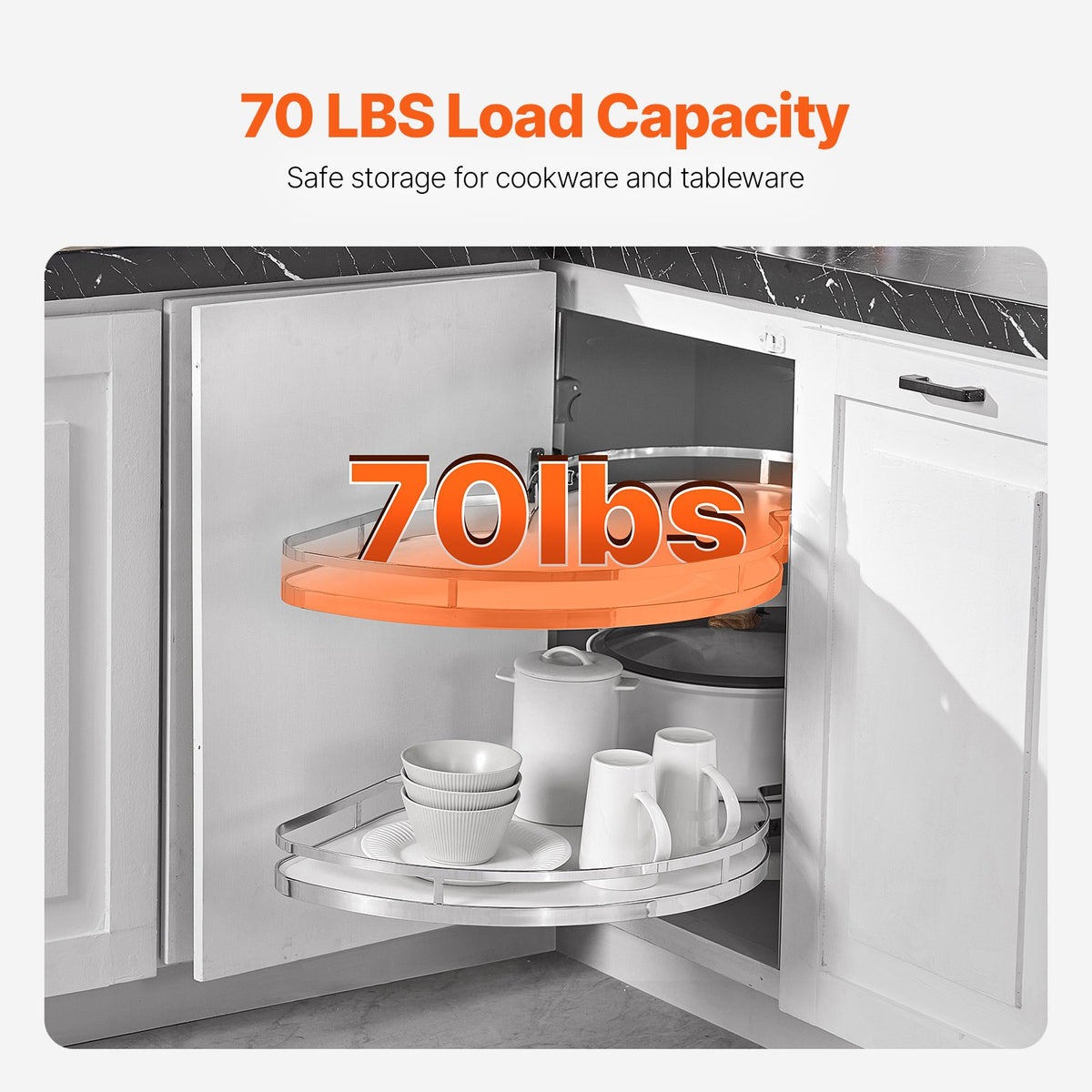 VEVOR Pull-Out Right Blind Corner Cabinet Organiser, Suitable for 915 mm Wide Cabinet, 2-Tier Height Adjustable Rotating Shelves with Soft Close, Kitchen Shelf Cloud Type System