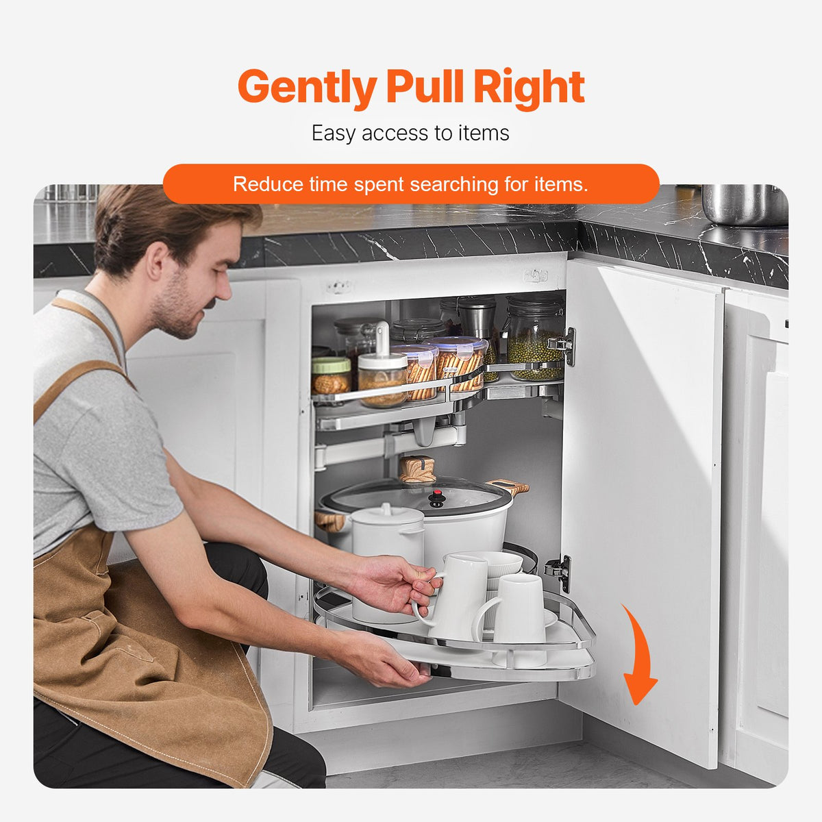 VEVOR Pull-Out Left Blind Corner Cabinet Organiser, Suitable for 915 mm Wide Cabinet, 2-Tier Height Adjustable Rotating Shelves with Soft Close, Kitchen Shelf Cloud Type System