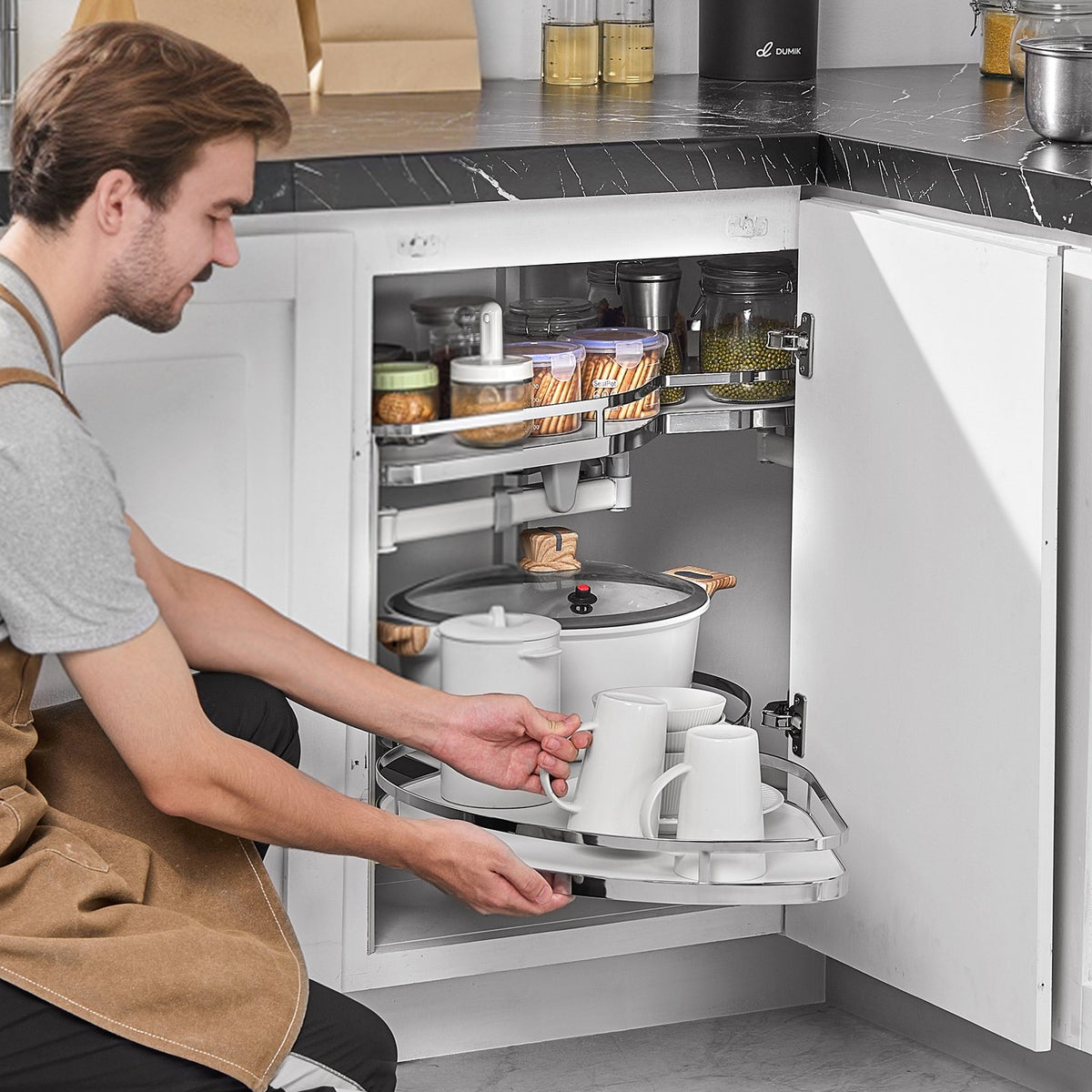 VEVOR Pull-Out Left Blind Corner Cabinet Organiser, Suitable for 915 mm Wide Cabinet, 2-Tier Height Adjustable Rotating Shelves with Soft Close, Kitchen Shelf Cloud Type System